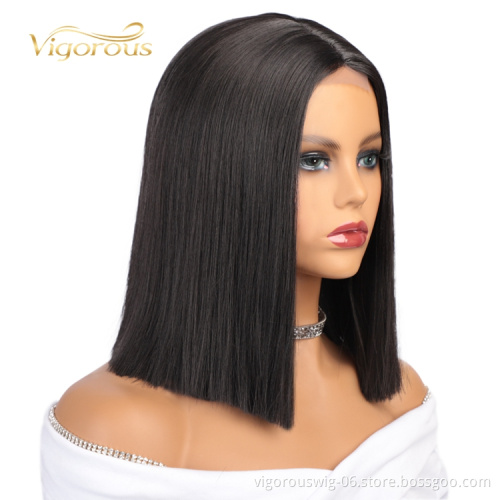 Lowest Price Fiber Short Straight Bob Heat Resistant Bob Cut Black Afro Vendors Lace Front Wig Synthetic